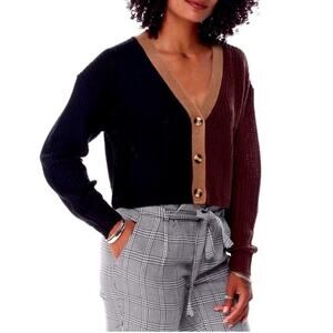 NWOT DEREK HEART Womens Size Small Crop Color Block Cardigan Black Brown